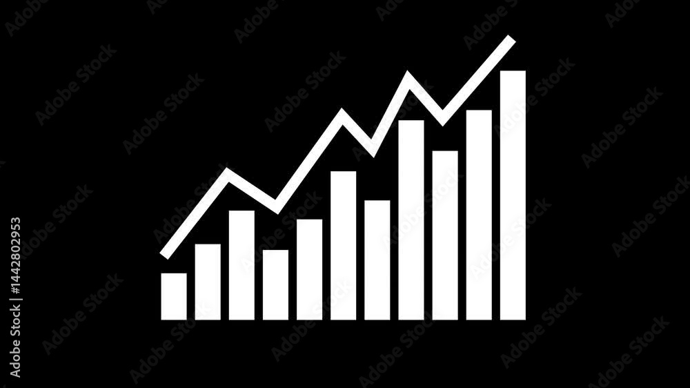 Business graph animation increased. 12 graph bar animation increased.Business growth concept in graph chart showing marketing sales profit increasing to future target.