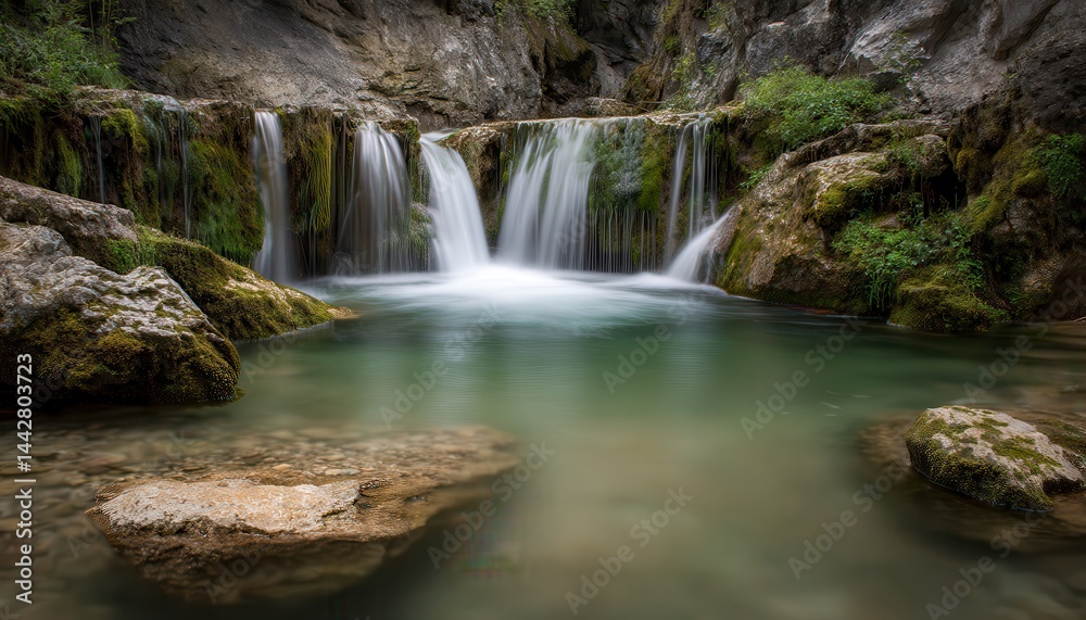 Fototapeta premium A long exposure waterfall photograph creates a smooth, silky water effect