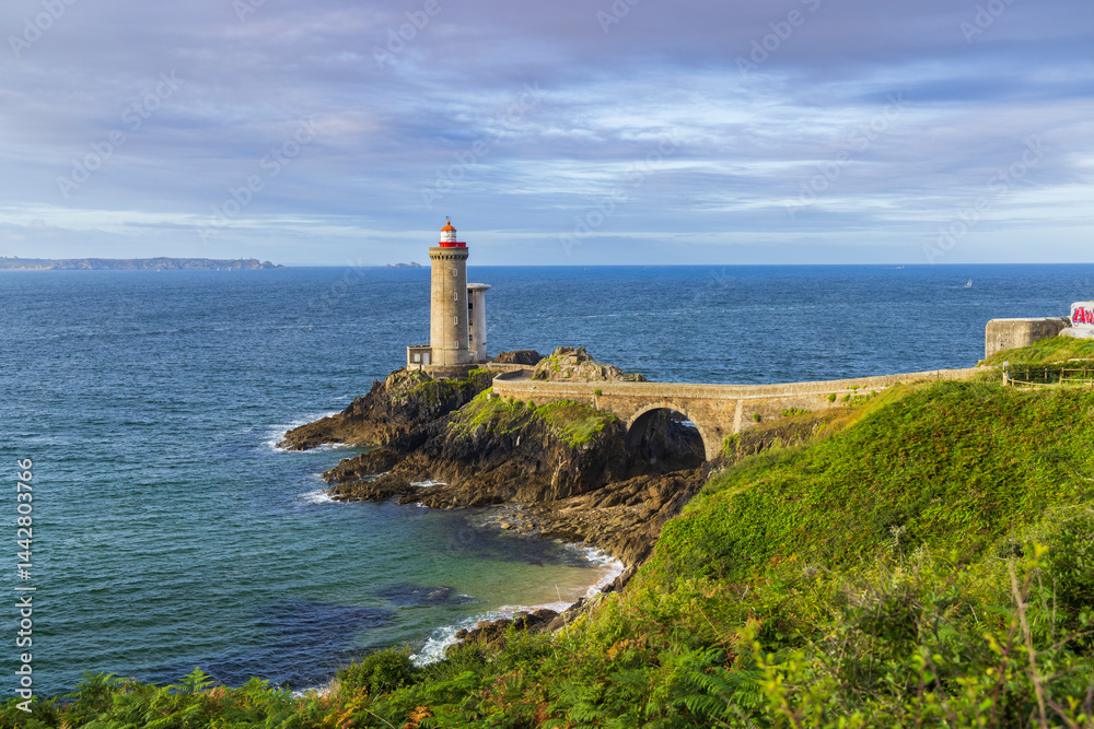 Fort du Minou lighthouse standing on rocky coast of Brittany in France