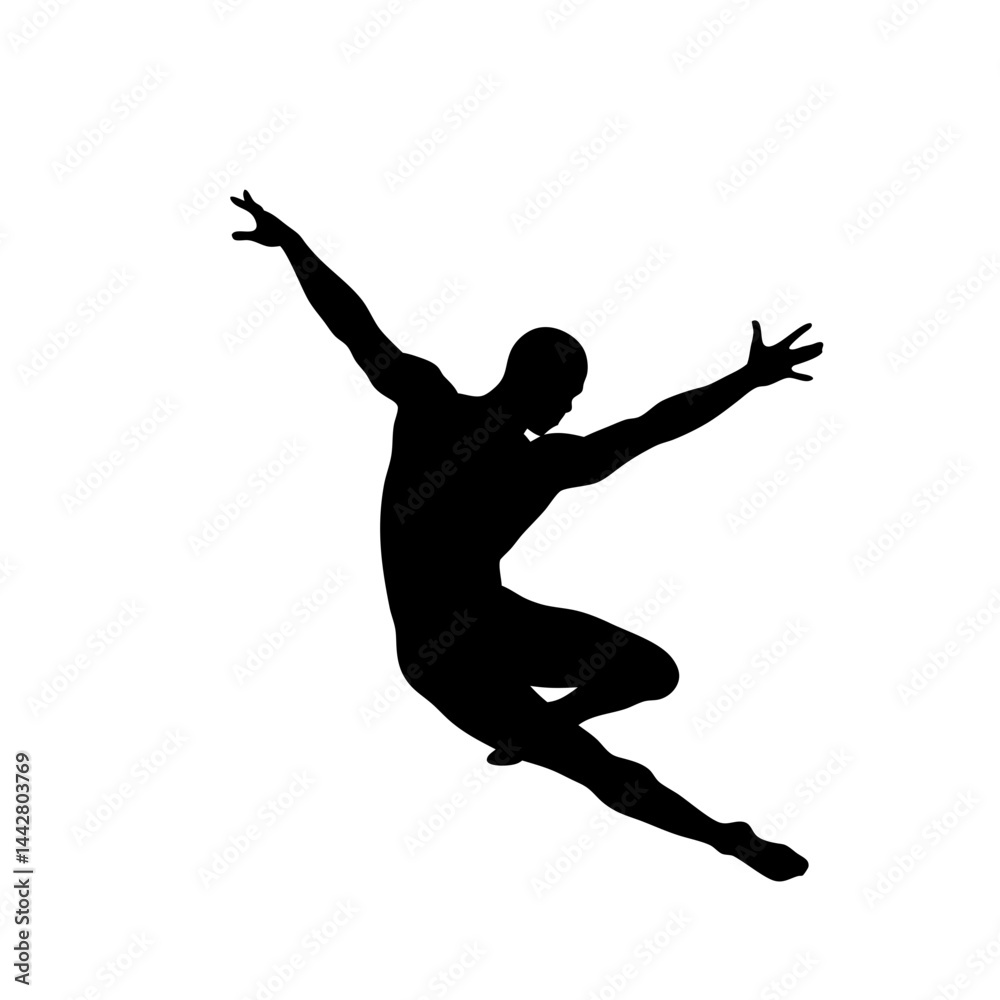 Silhouette of a dancer expressing joy against a white background  