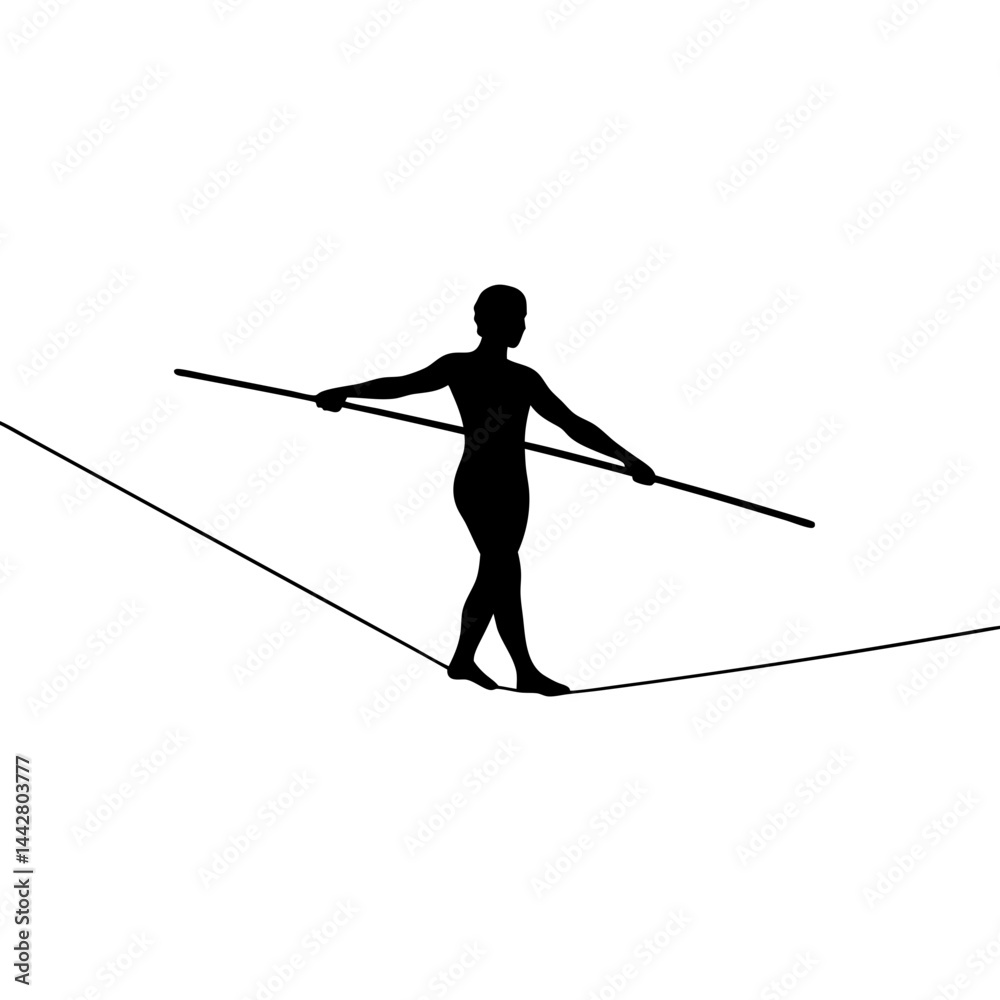 Fototapeta premium Silhouette of a tightrope walker balancing on a line 