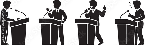 Four Diverse Speakers at Podiums Giving Presentations