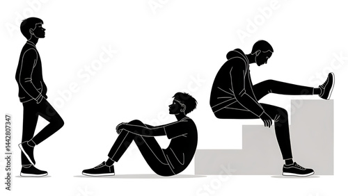 Black vector silhouettes illustrate the evolution of sport and fitness for women and men