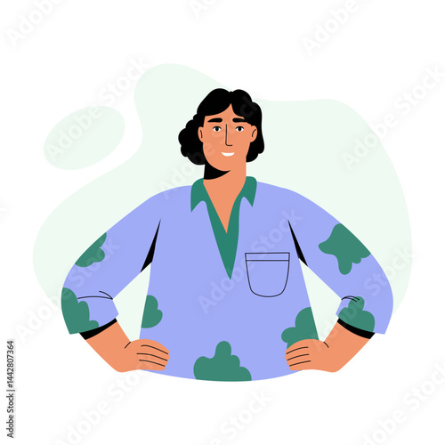 A flat style illustration of a confident employee