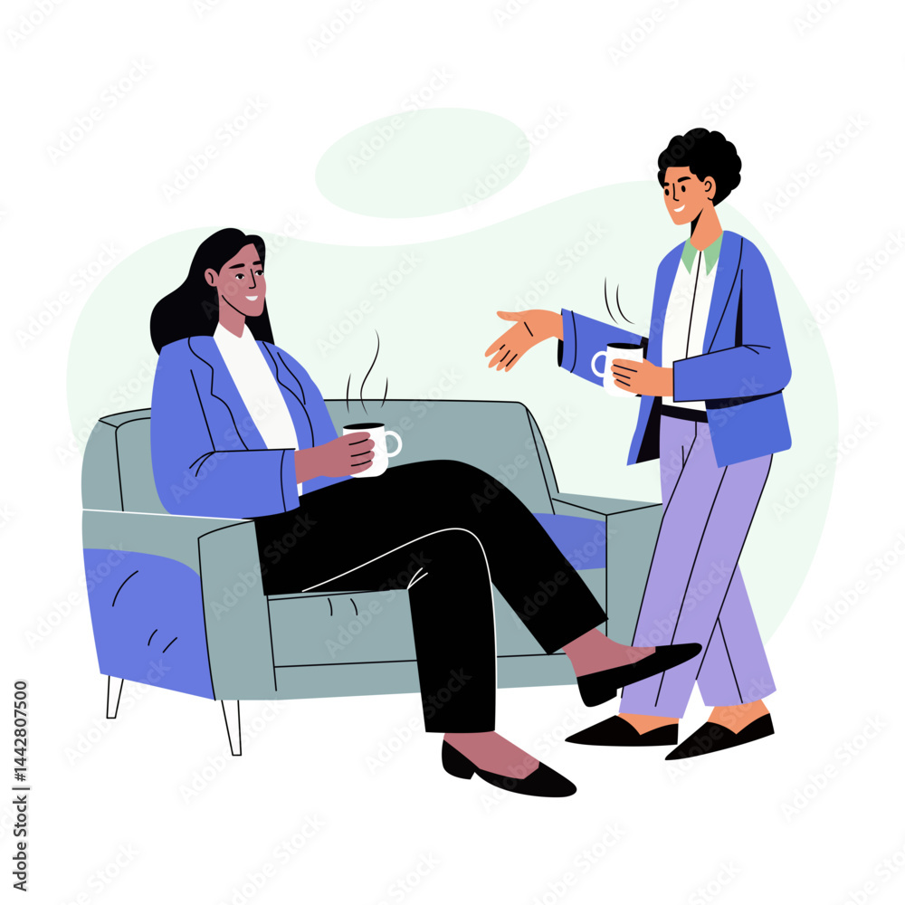 Fototapeta premium Flat style illustration showing employees doing coffee chat