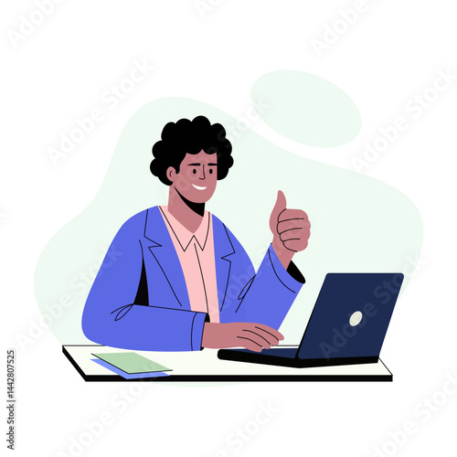 A flat style illustration of a satisfied employee