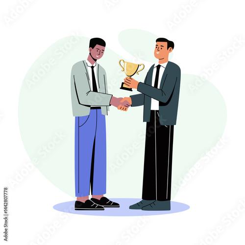 A flat style illustration depicting employee award ceremony