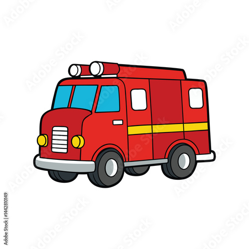 Fire Truck Vector Illustration, Emergency Vehicle Design, Red Fire Engine Graphic, Rescue Transport Icon