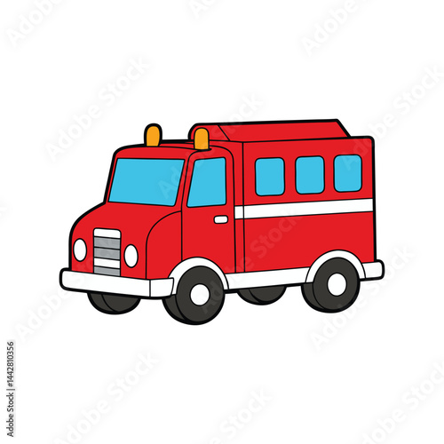 Fire Truck Vector Illustration, Emergency Vehicle Design, Red Fire Engine Graphic, Rescue Transport Icon