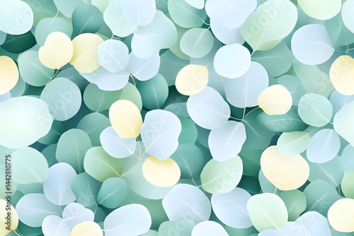 A seamless pattern of pastel green and yellow leaves, creating a calming, botanical background