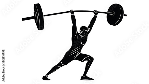 A strong athlete, depicted as a 3d man and a silhouette, engages in weightlifting to build muscular strength through intense gym workouts with weights