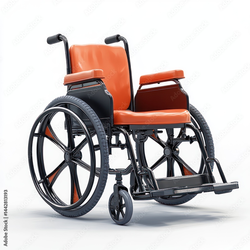 Fototapeta premium 3D cartoon wheelchair with bright accents, white solid background