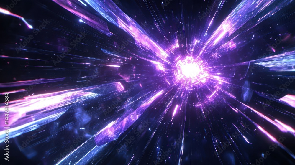Obraz premium A vibrant, abstract depiction of light and energy radiating outward in a cosmic setting.