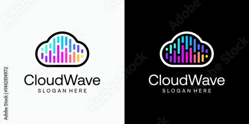Cloud shape sound wave vector logo design with modern, simple, clean and abstract style. Icon for business, sound, entertainment and personal branding.