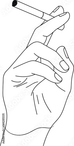 Hand Holding Cigarette Line Drawing Illustration