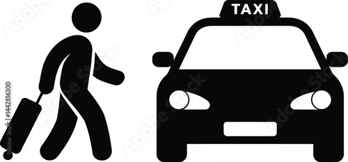 Taxi Service Icon with Passenger and Luggage