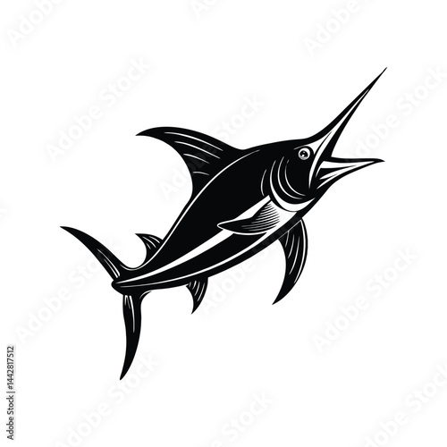 Swordfish Silhouette Vector, Ocean Fish Icon, Marine Life Clipart for Fishing