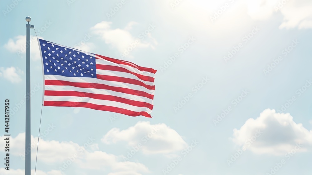 Naklejka premium American Flag Waving, Blue Sky