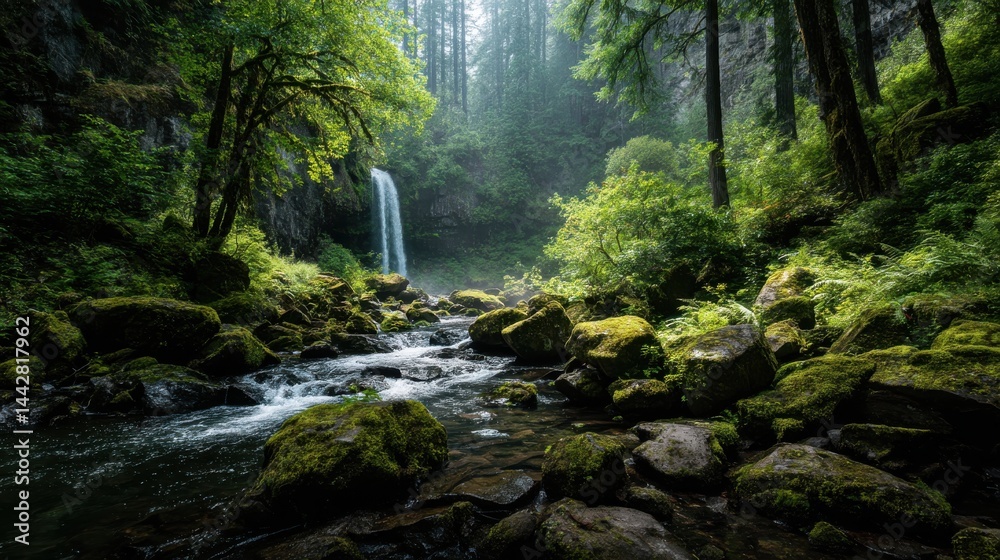 The refreshing atmosphere of the waterfall revitalizes the body and soul The refreshing atmosphere of the waterfall revitalizes the body and soul