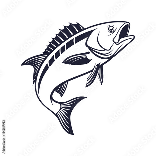 Snapper Fish Silhouette Vector, Black Sea Fish Outline, Marine Wildlife Graphic Art, Fishing Element Illustration

