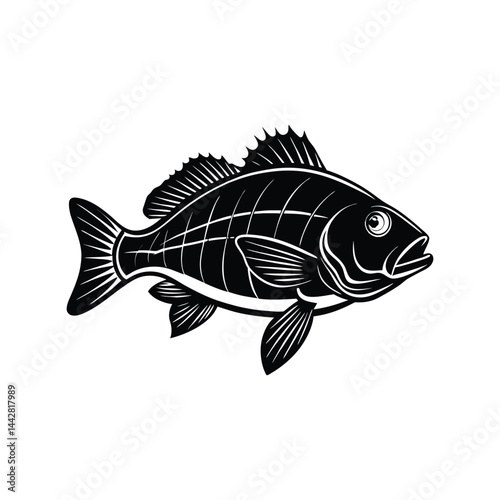 Snapper Fish Silhouette Vector, Black Sea Fish Outline, Marine Wildlife Graphic Art, Fishing Element Illustration

