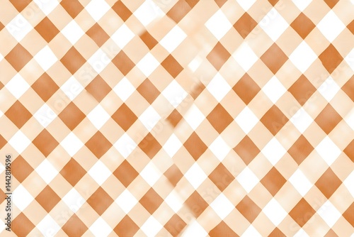 Watercolor-effect gingham pattern in light brown and white, showing a soft, slightly blurred texture
