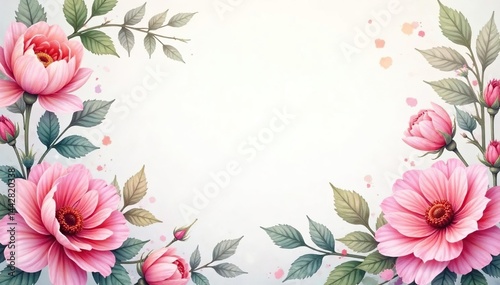 Intricate watercolor floral border, soft hues, element, frame, paint