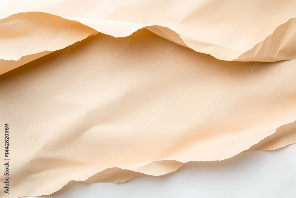 Soft, pale beige fabric draped with gentle folds, creating a subtle, elegant curve against a white background
