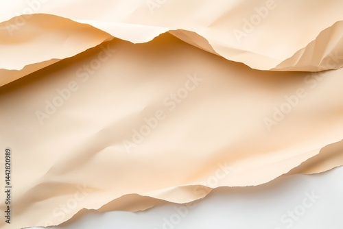Obraz na płótnie Soft, pale beige fabric draped with gentle folds, creating a subtle, elegant curve against a white background w salonie