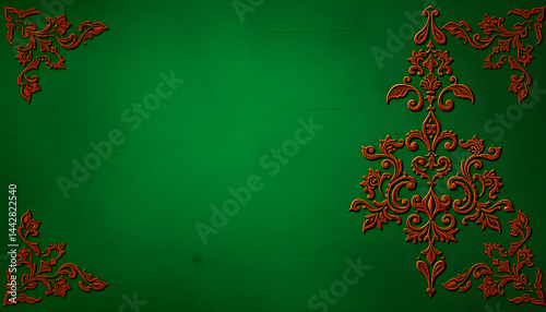 Grunge green background with ancient ornament, vibrant. with white shades