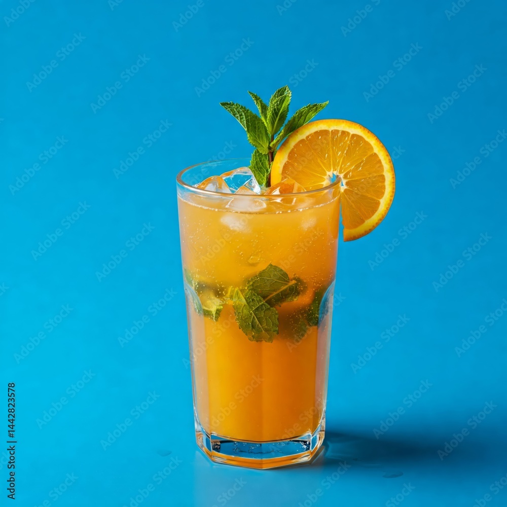 Mojito orange cocktail.on blue background Mojito orange cocktail.on blue background