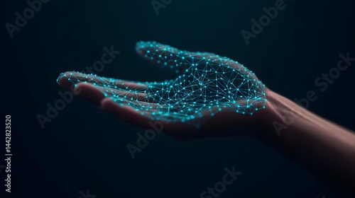 Hand presenting a glowing cybersecurity network for digital protection and online safety
