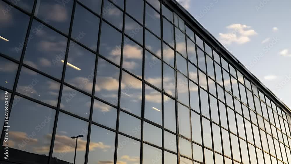 Modern Building Facade With Glass Windows Reflecting Clouds Modern Building Facade With Glass Windows Reflecting Clouds
