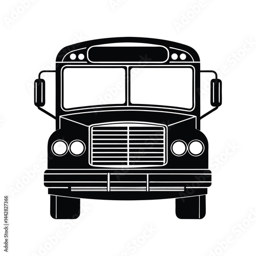 School Bus Front View Silhouette Vector, Vehicle Icon, Education Transport Illustration photo