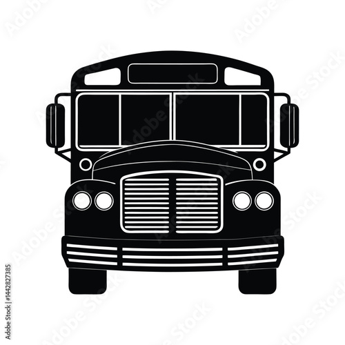 School Bus Front View Silhouette Vector, Vehicle Icon, Education Transport Illustration photo