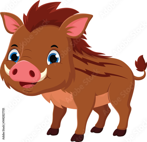 Cute wild boar cartoon, Suitable for children's books, sticker, and mascot isolated on white backgrounds