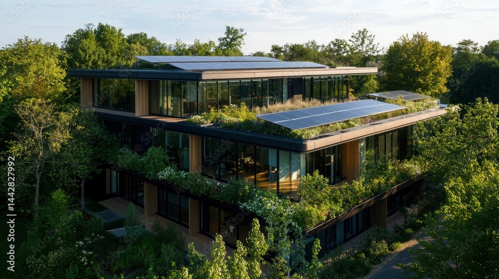Fototapeta premium Modern sustainable office building with green roofs