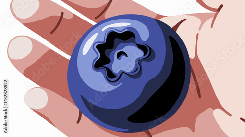 A close-up vector illustration of a hand holding a plump blueberry, showcasing its rich color and texture. Perfect for food-related content.