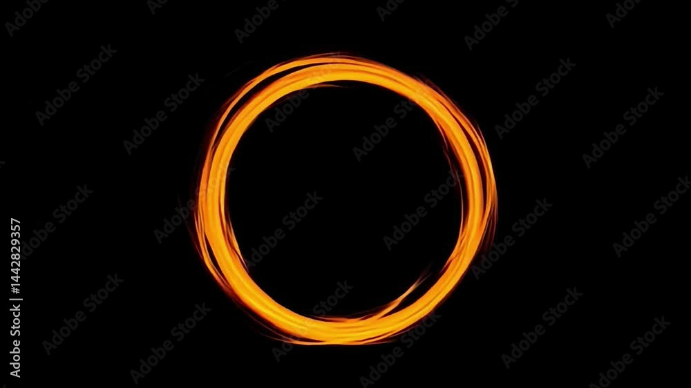 A Vivid Orange Oval Formed by Light Trails Against a Deep Black Background, Emphasizing Energy and Abstraction