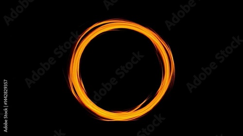 A Vivid Orange Oval Formed by Light Trails Against a Deep Black Background, Emphasizing Energy and Abstraction