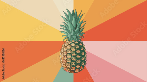 This vibrant vector image features a detailed pineapple at the center, set against a dynamic, colorful geometric background. Perfect for summery designs!