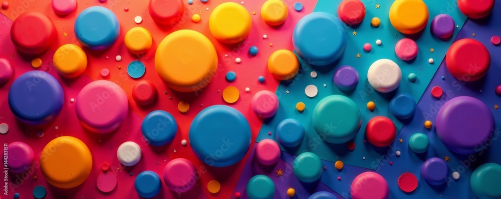 Naklejka premium Playful and irregularly placed multicolored circles forming an eye-catching pattern, circles, seamless, geometric