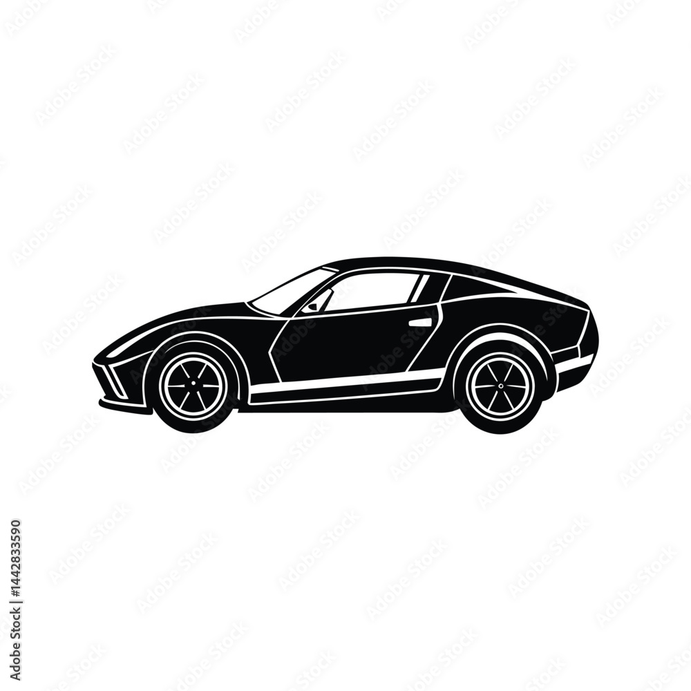 Fototapeta premium Modern Sports Car Silhouette Vector, Side View Luxury Speed Vehicle Design, Stylish Automotive Graphic Clipart