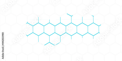 Abstract blue geometric design features a seamless hexagonal pattern with a 3D honeycomb structure