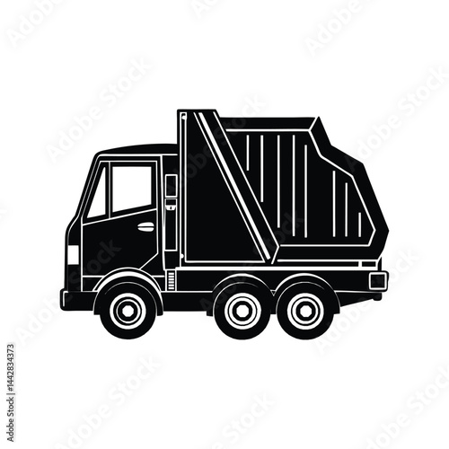 Garbage Truck Silhouette Vector Illustration, Waste Collection Vehicle Clipart, Municipal Sanitation Transport
