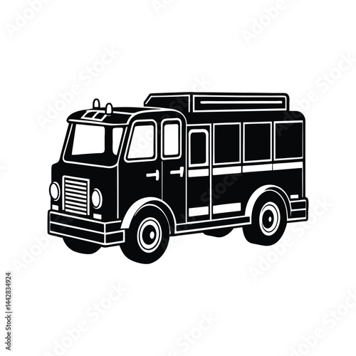 Fire Truck Silhouette Vector, Emergency Rescue Vehicle Clipart