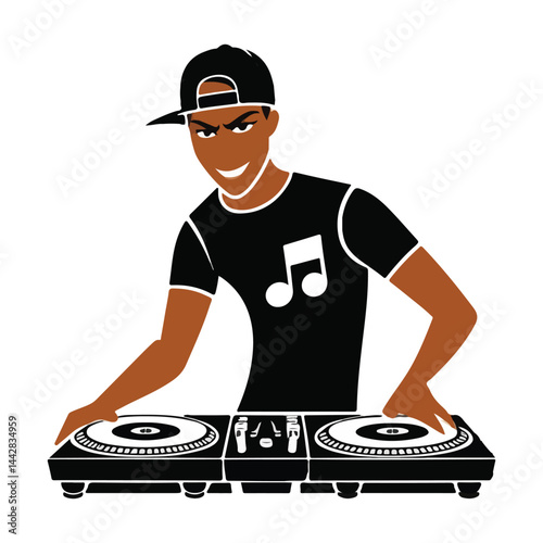 DJ on stage party flat vector