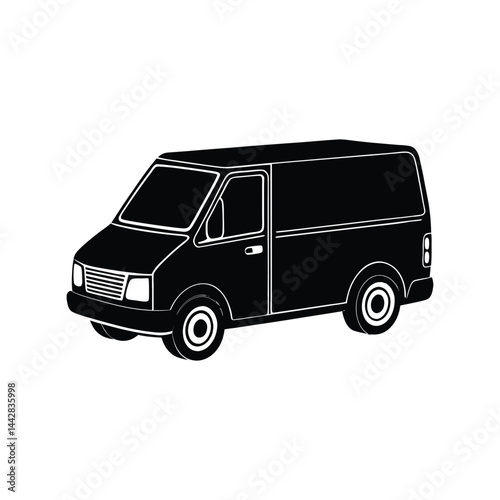 Delivery Van Silhouette Vector, Black Commercial Transport Clipart, Cargo Vehicle Side View Graphic, Shipping Car Design
