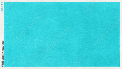 手刷りの版画風に描いたレトロ感のある伝統千代紙、浅葱色