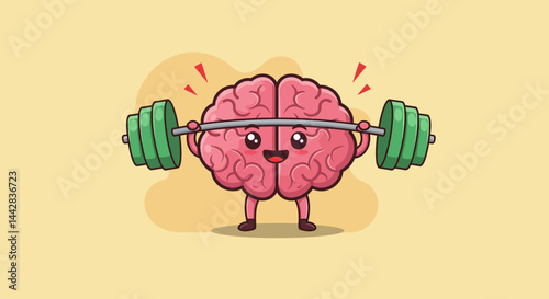 A Cartoon Brain Lifting Weights Exemplifying Mental Strength